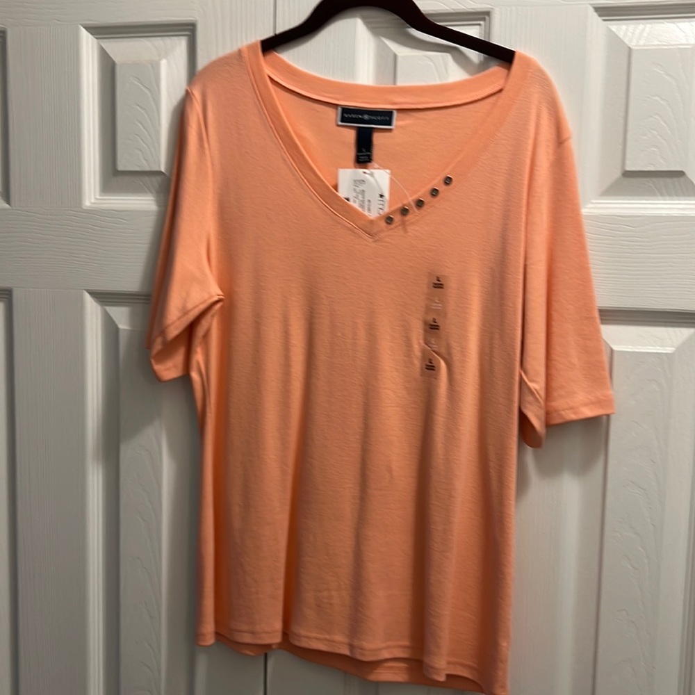 Karen Scott Elbow Sleeve V Neck Tee shirt Large